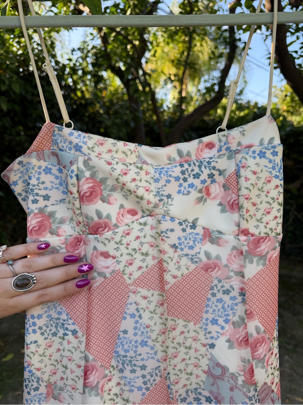 Urban Outfitters Floral Patchwork Mini Dress in Cream, Pink, Blue